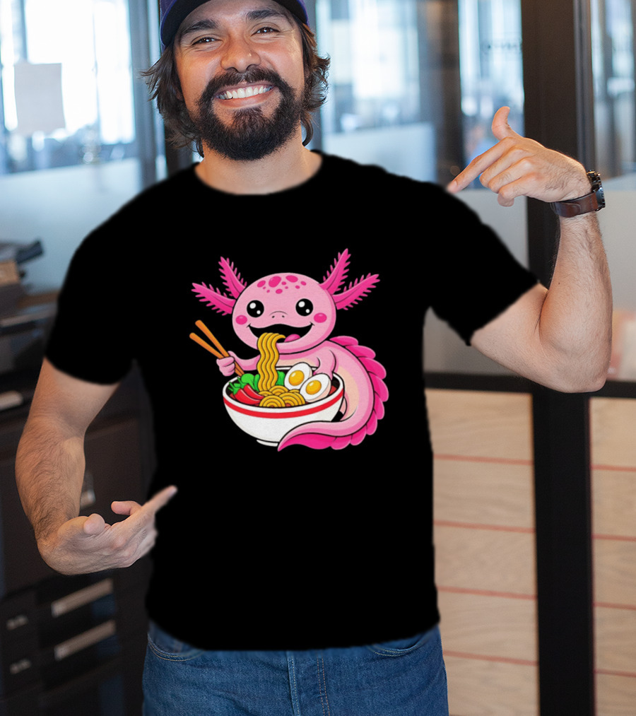 Axolotl Eating Ramen Kawaii Style With Chopsticks And Eggs T-Shirt
