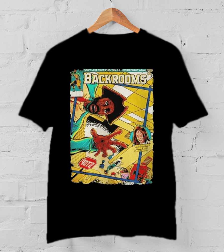 Backrooms Horror Comic Why Did She Turn Out Like This Don't Lose Your Way Stop Sign Creepy Scene T-Shirt
