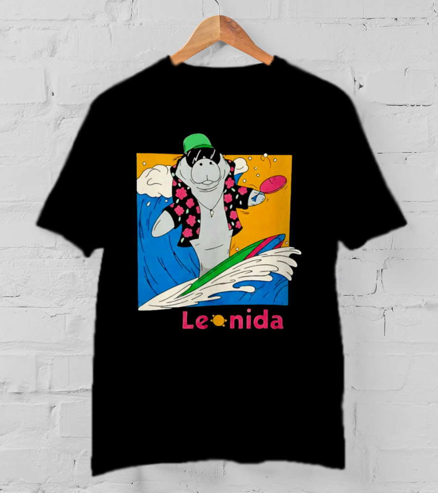 Leonida Surfing Manatee Tropical Beach Fun T-Shirt