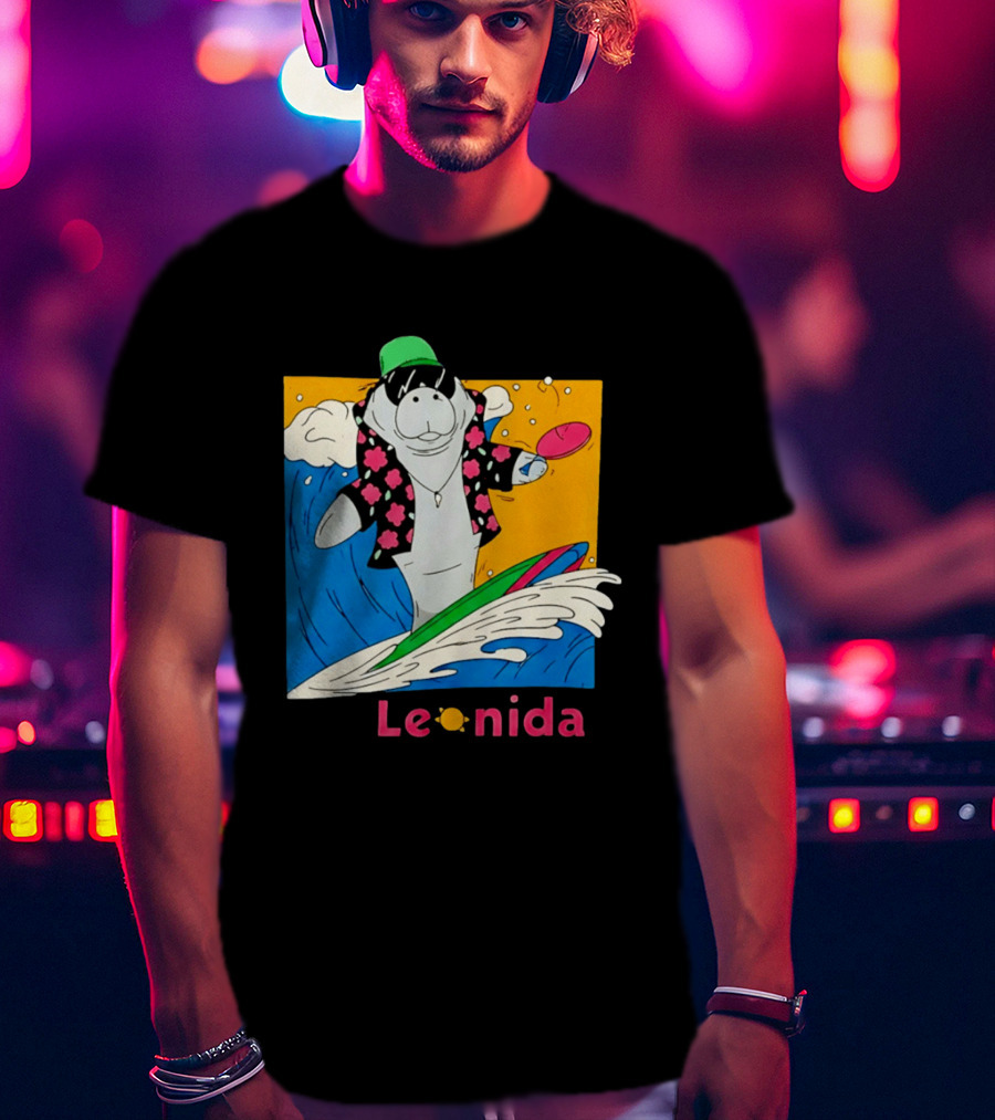Leonida Surfing Manatee Tropical Beach Fun T-Shirt