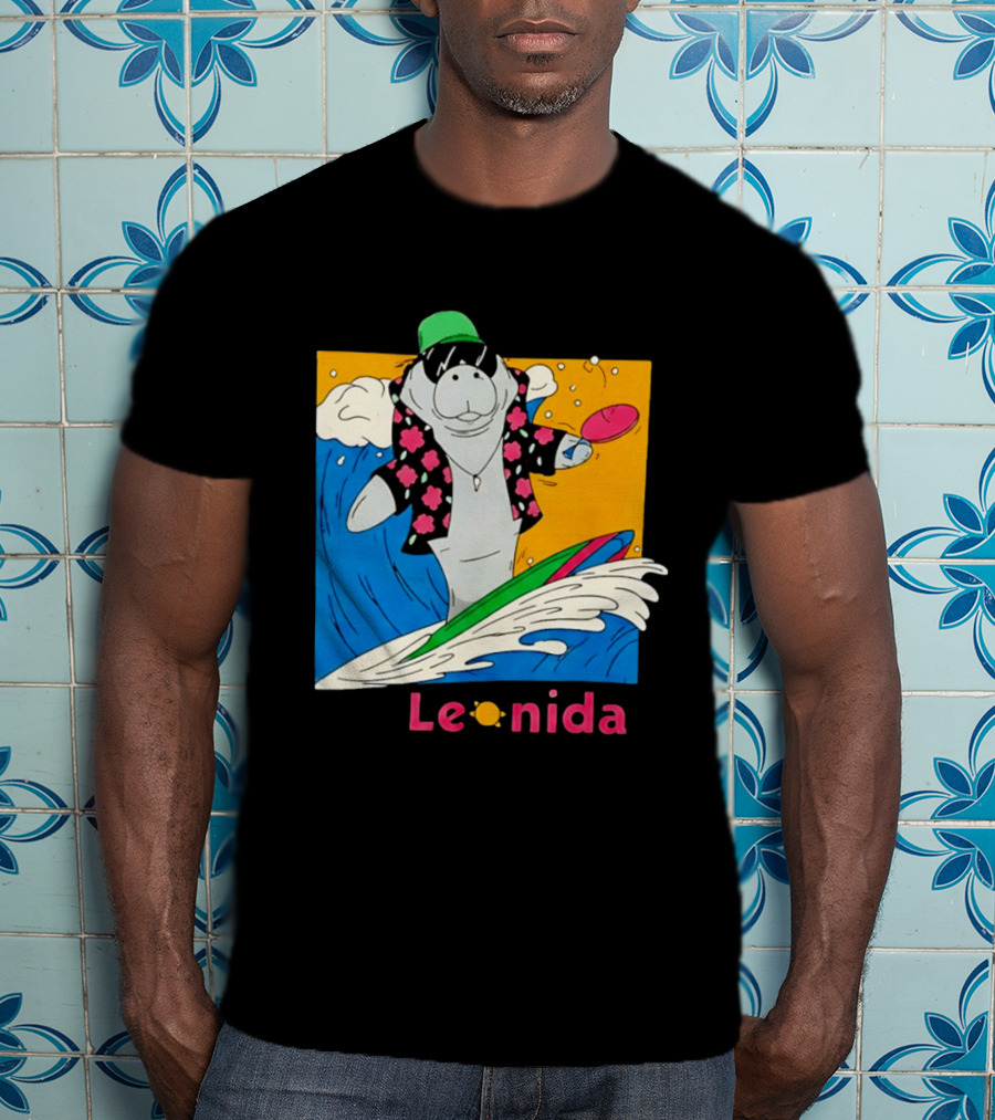 Leonida Surfing Manatee Tropical Beach Fun T-Shirt