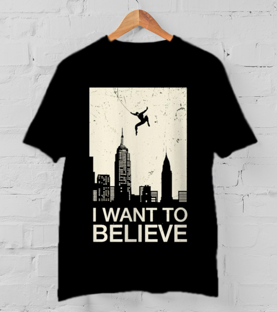 Friking I Want To Believe Swinging Hero Cityscape T-Shirt