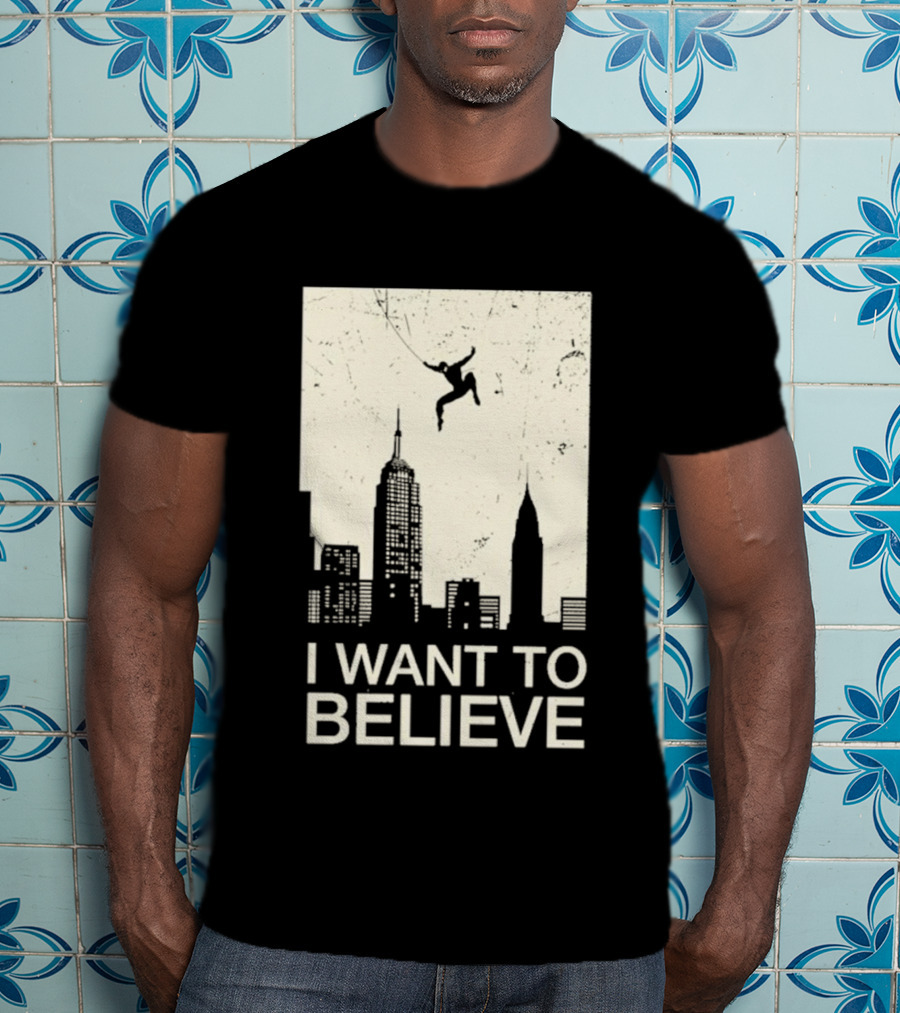 Friking I Want To Believe Swinging Hero Cityscape T-Shirt