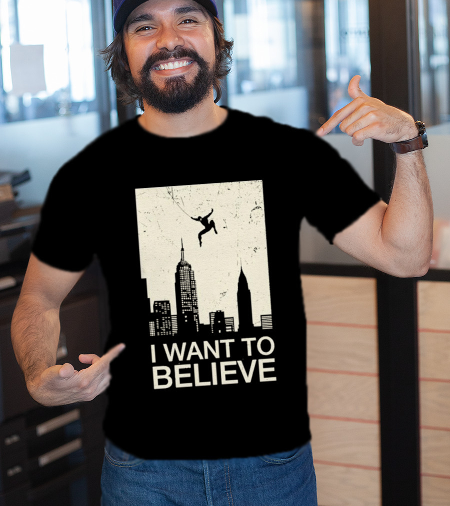 Friking I Want To Believe Swinging Hero Cityscape T-Shirt
