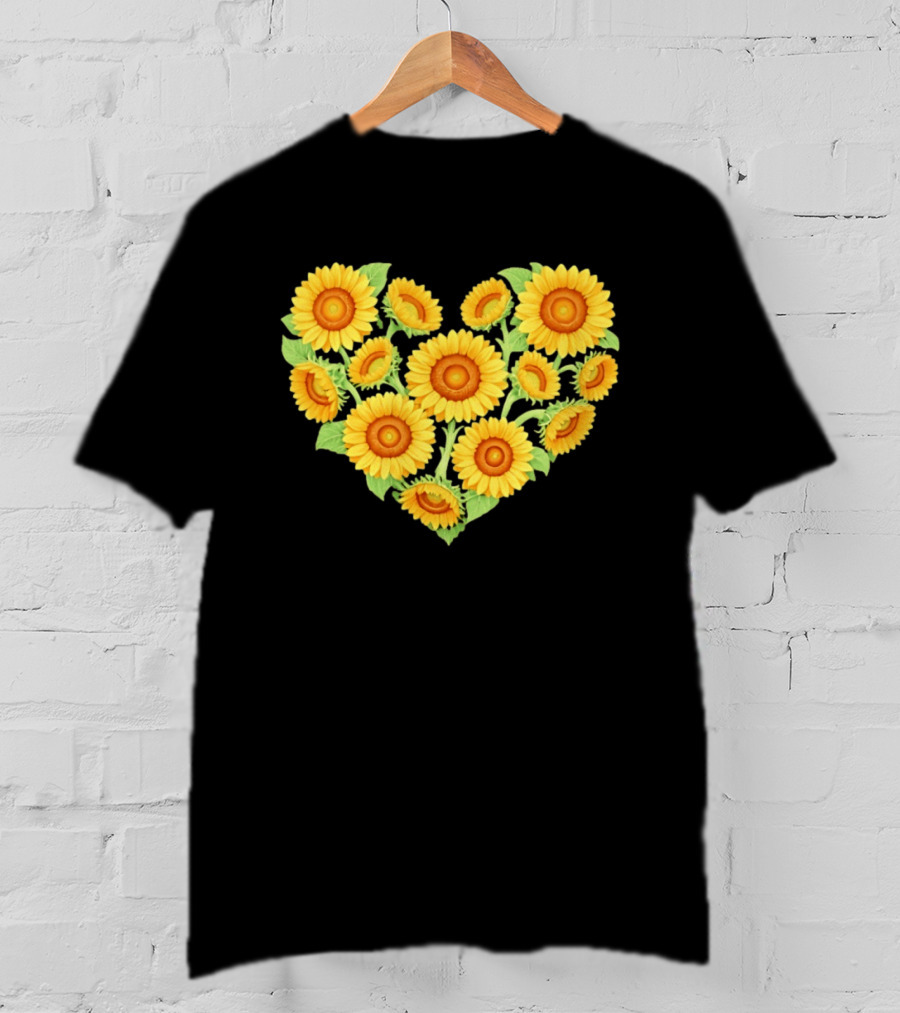 Sunflower Heart Shaped Floral Arrangement Nature T-Shirt