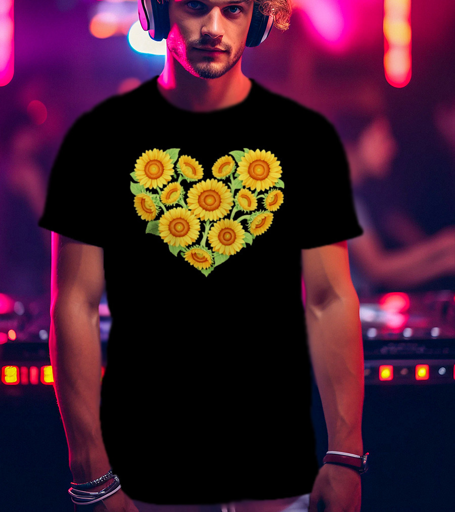 Sunflower Heart Shaped Floral Arrangement Nature T-Shirt