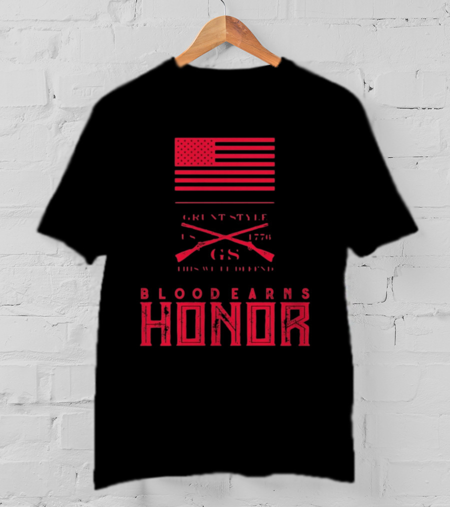 American Flag Blood Earns Honor Vintage Style 1776 Rifles T-Shirt