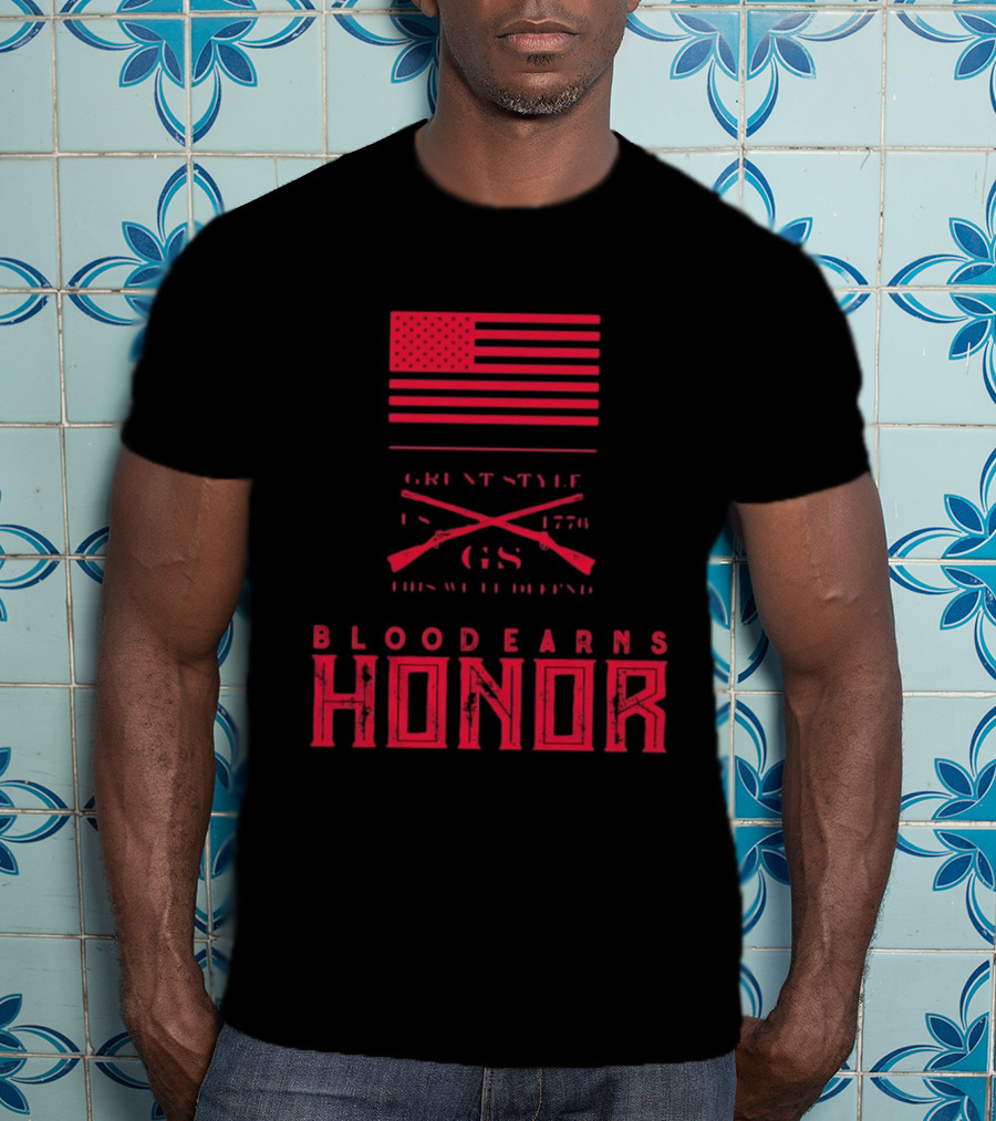 American Flag Blood Earns Honor Vintage Style 1776 Rifles T-Shirt