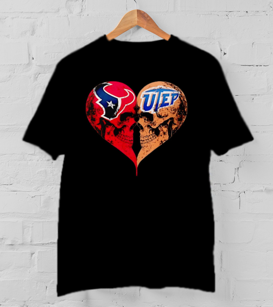 Houston Texans UTEP Miners Skulls Heart Shape Face To Face T-Shirt