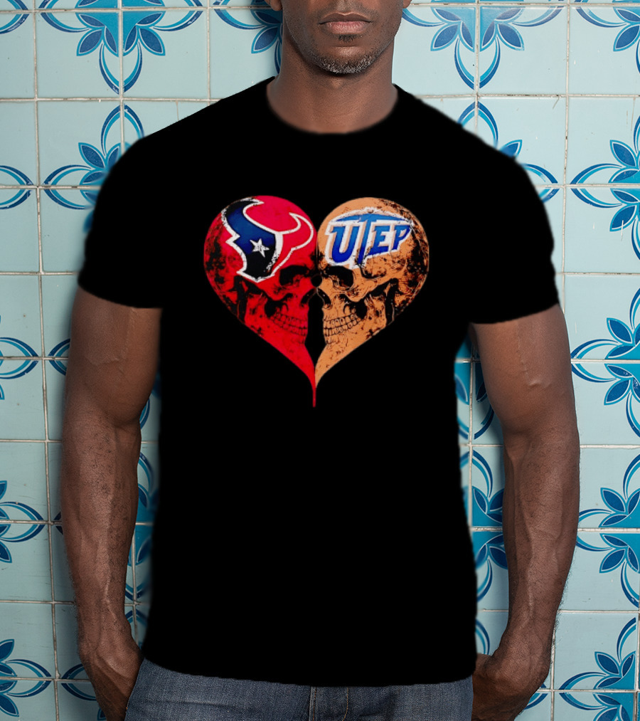 Houston Texans UTEP Miners Skulls Heart Shape Face To Face T-Shirt