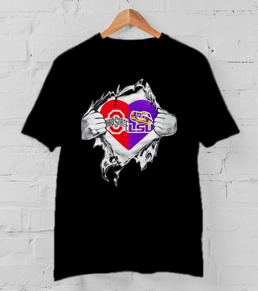 Ohio State LSU Heart Ripped Open Fan T-Shirt