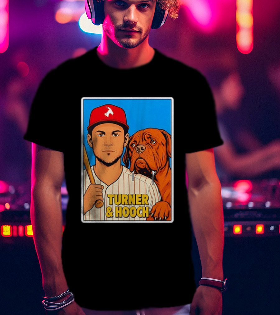 Philadelphia Phillies Trea Turner And Hooch Baseball Retro Illustrated Print T-Shirt