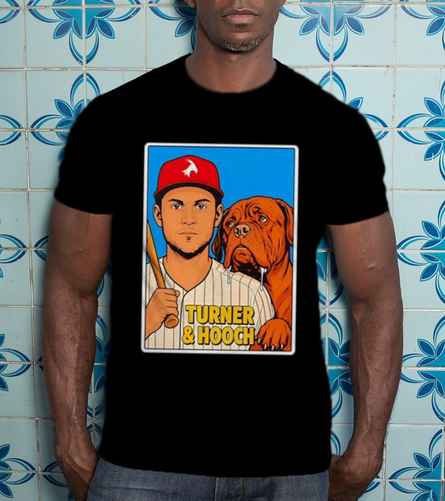 Philadelphia Phillies Trea Turner And Hooch Baseball Retro Illustrated Print T-Shirt