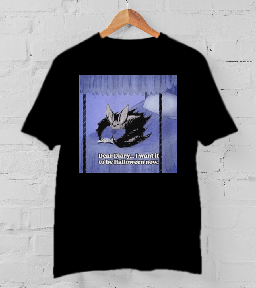 Dear Diary I Want It To Be Halloween Now Bat Creature Bed Scene T-Shirt
