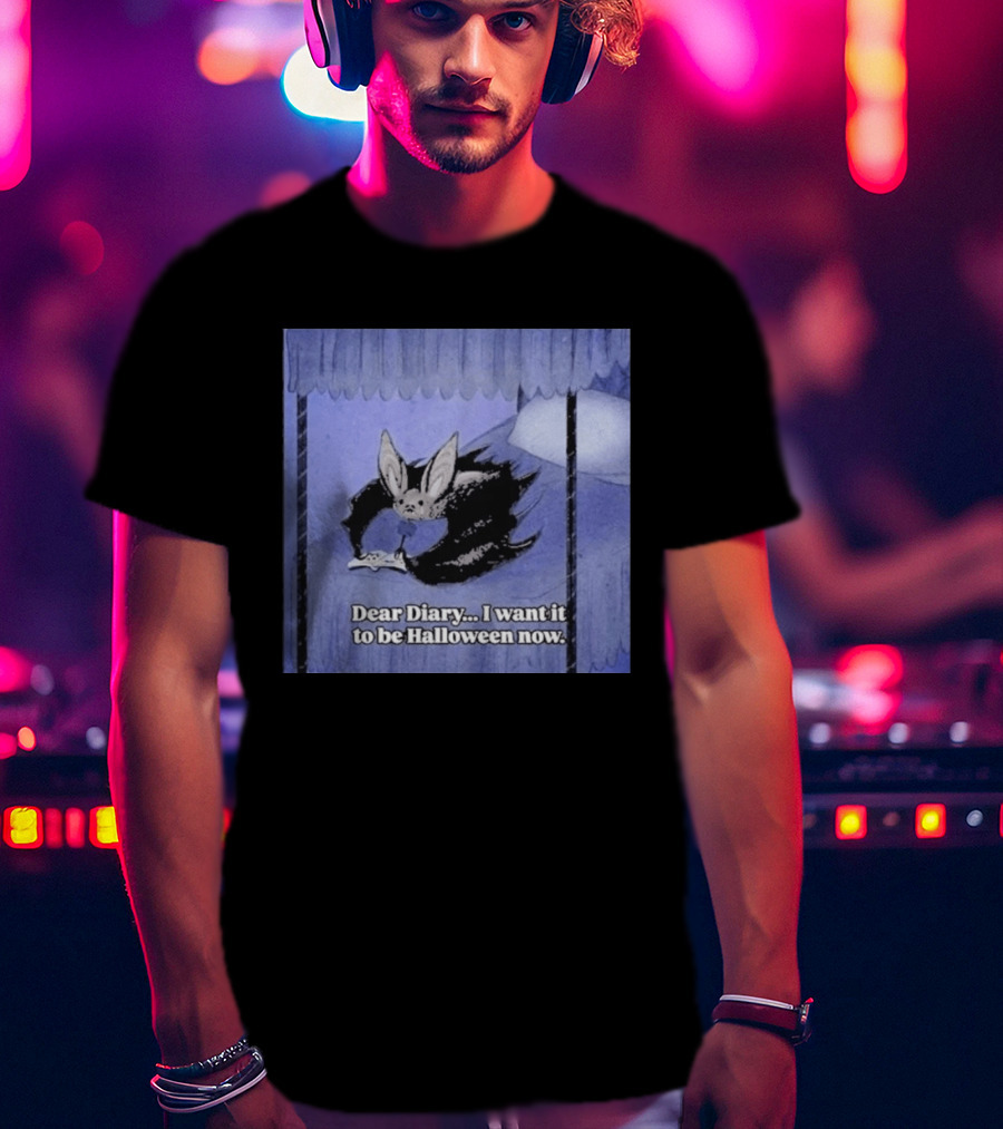 Dear Diary I Want It To Be Halloween Now Bat Creature Bed Scene T-Shirt