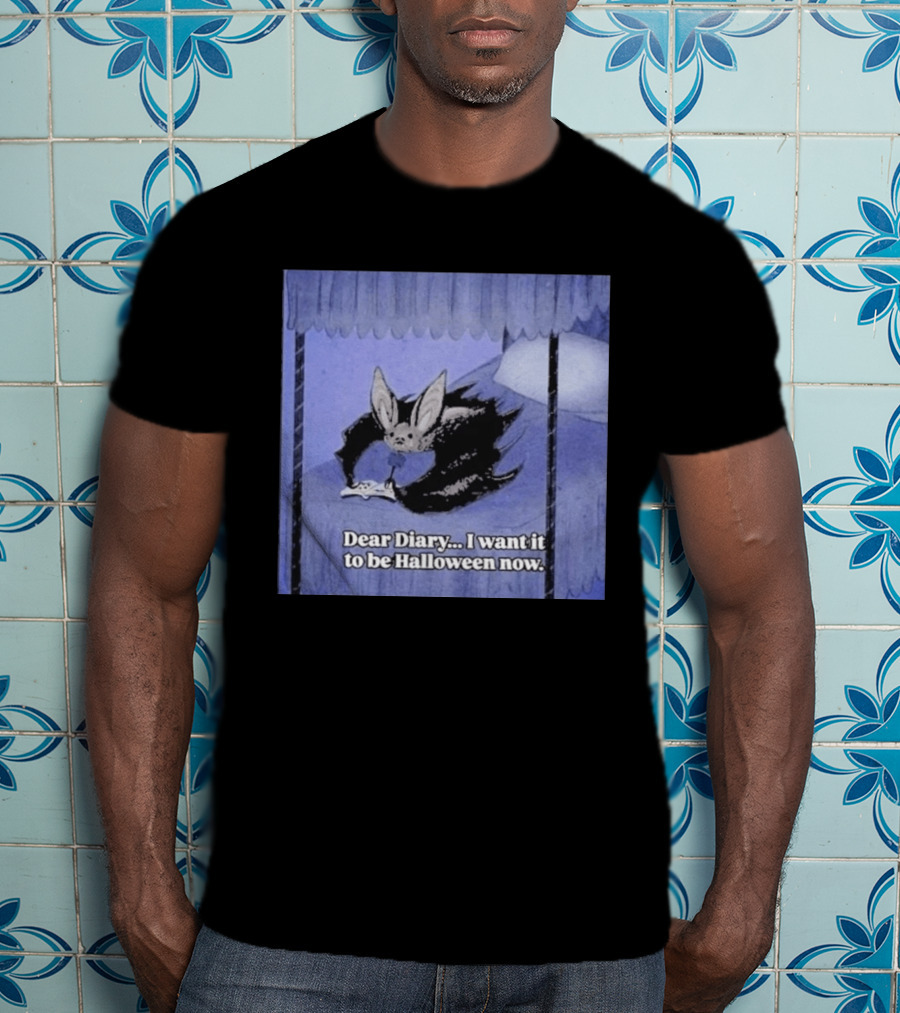 Dear Diary I Want It To Be Halloween Now Bat Creature Bed Scene T-Shirt