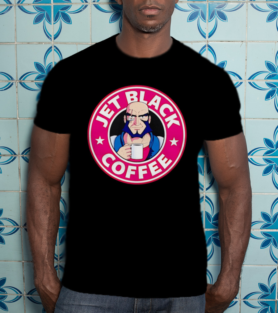 Jet Black Coffee Stern Man Holding T-Shirt