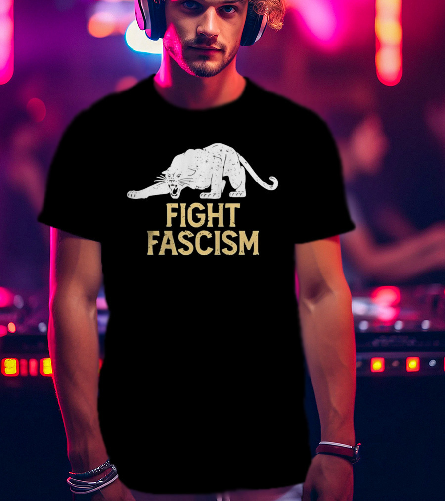 Distressed Fight Fascism Panther Anti Fascist T-Shirt