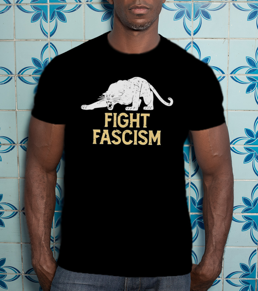 Distressed Fight Fascism Panther Anti Fascist T-Shirt