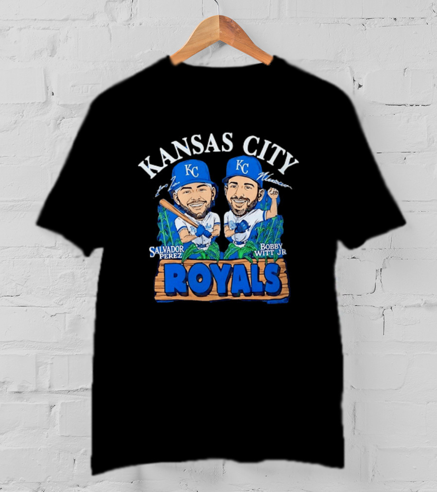 Kansas City Royals Salvador Perez Bobby Witt Jr Cartoon Baseball T-Shirt