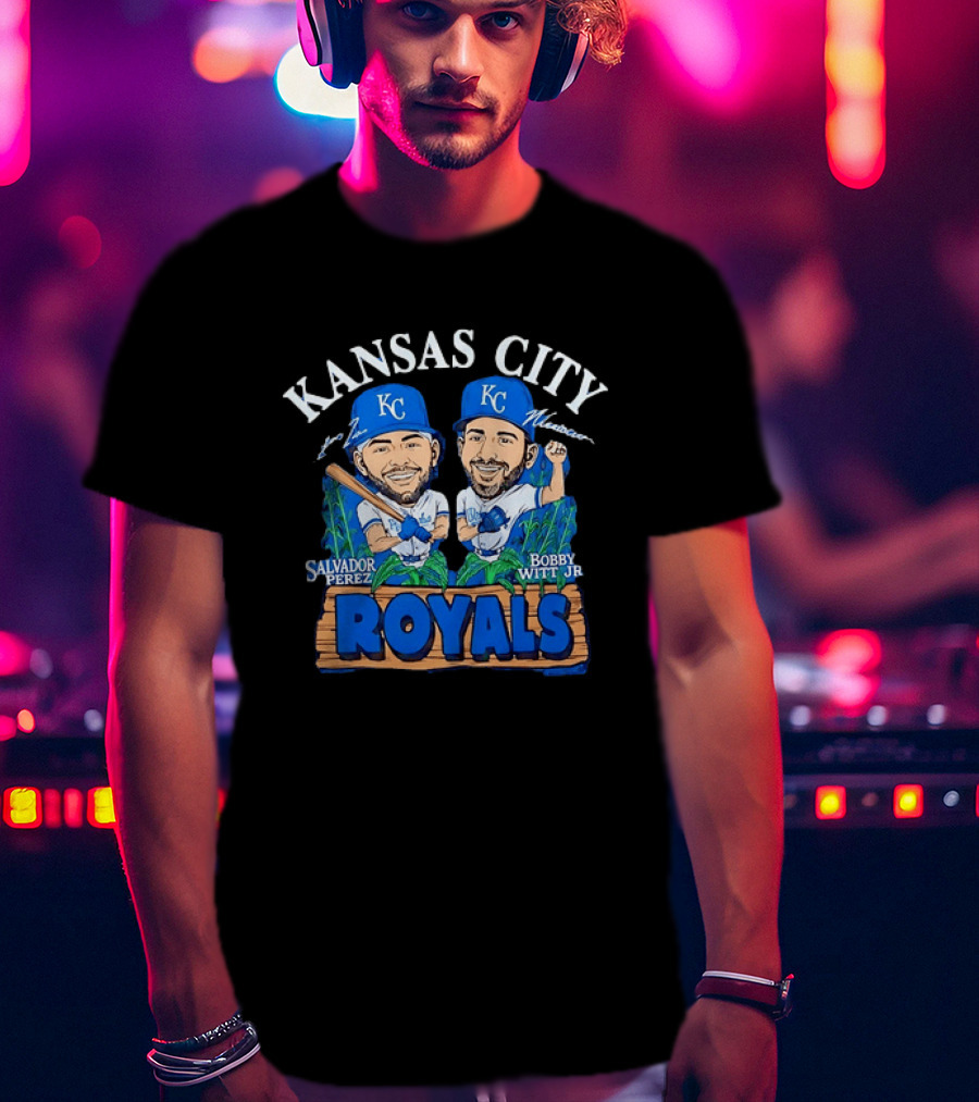 Kansas City Royals Salvador Perez Bobby Witt Jr Cartoon Baseball T-Shirt
