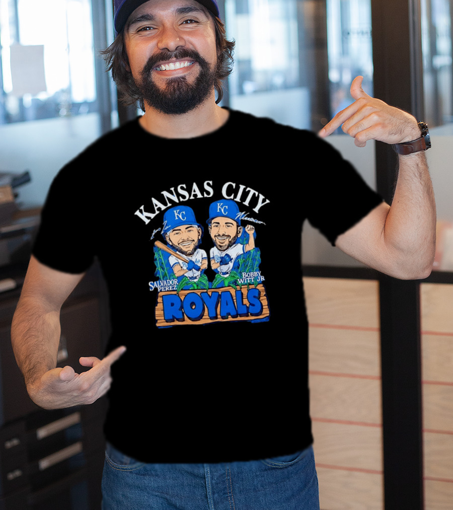 Kansas City Royals Salvador Perez Bobby Witt Jr Cartoon Baseball T-Shirt