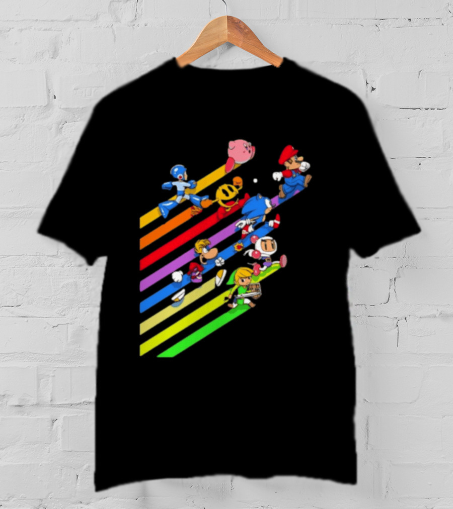 Legends Gaming Mario Pac Man Mega Man Sonic Link Kirby Bomberman Rayman Characters T-Shirt