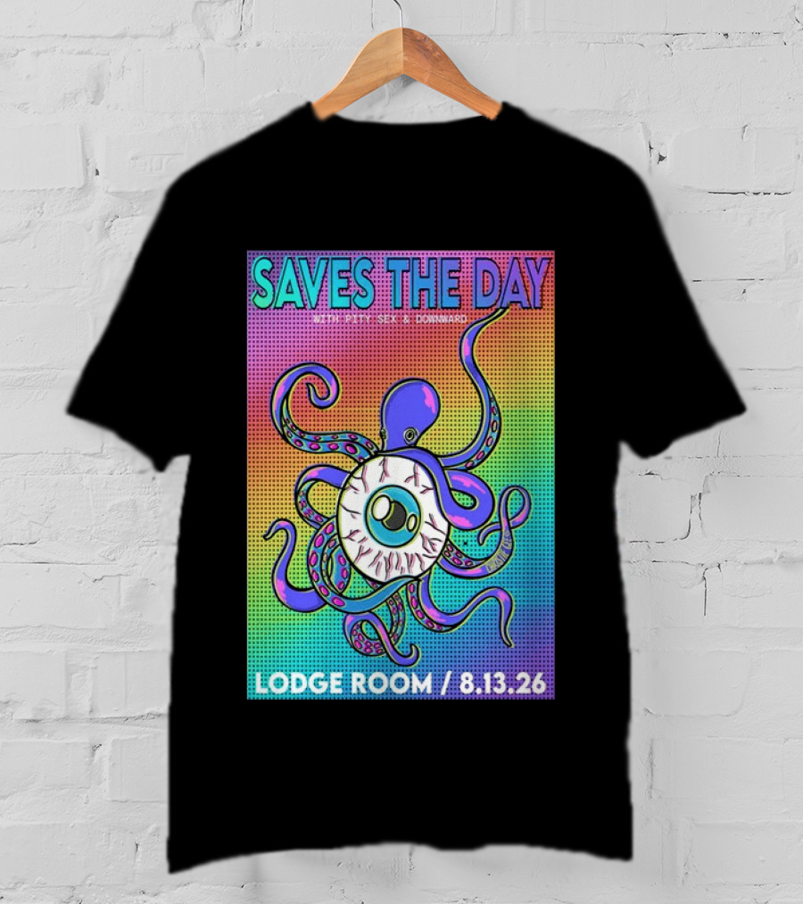 Saves The Day Lodge Room Aug 13 2026 Los Angeles Tour Octopus Eyeball T-Shirt