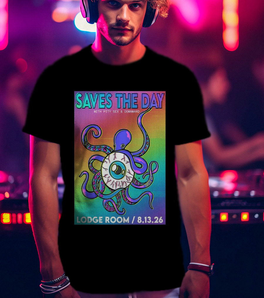 Saves The Day Lodge Room Aug 13 2026 Los Angeles Tour Octopus Eyeball T-Shirt