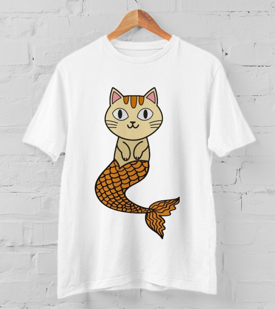 Cat Mermaid Whiskered Feline With Orange Scales T-Shirt