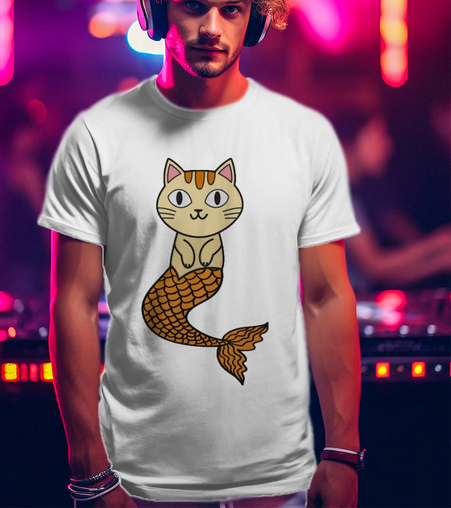 Cat Mermaid Whiskered Feline With Orange Scales T-Shirt
