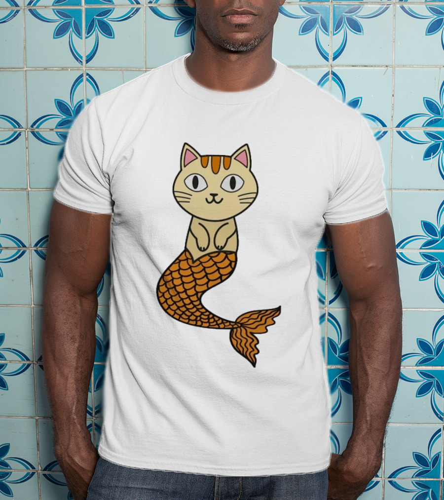 Cat Mermaid Whiskered Feline With Orange Scales T-Shirt