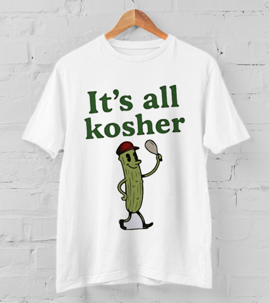 Kosher Pickle Cartoon With Baseball Cap And Spoon T-Shirt