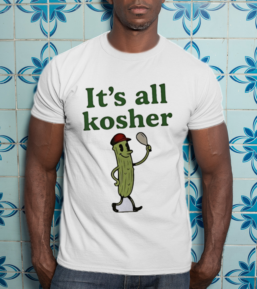 Kosher Pickle Cartoon With Baseball Cap And Spoon T-Shirt
