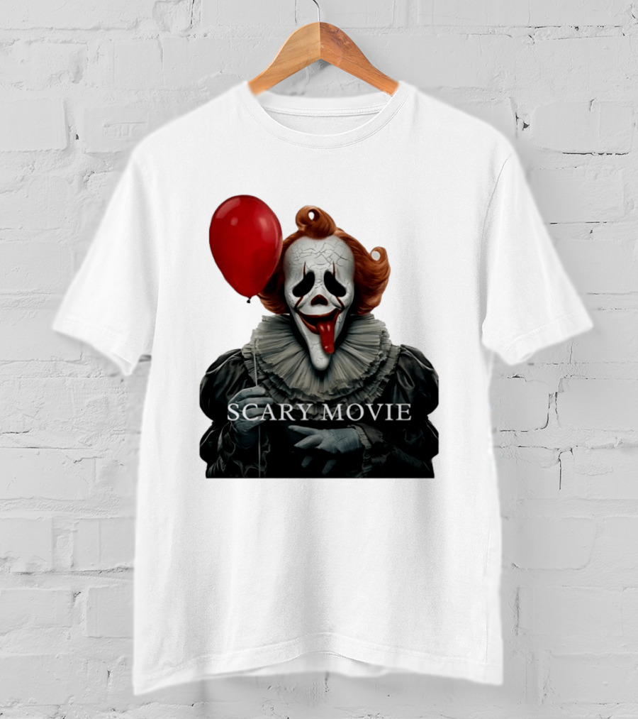 Pennywise Scary Movie Mashup Creepy Clown With Red Balloon T-Shirt