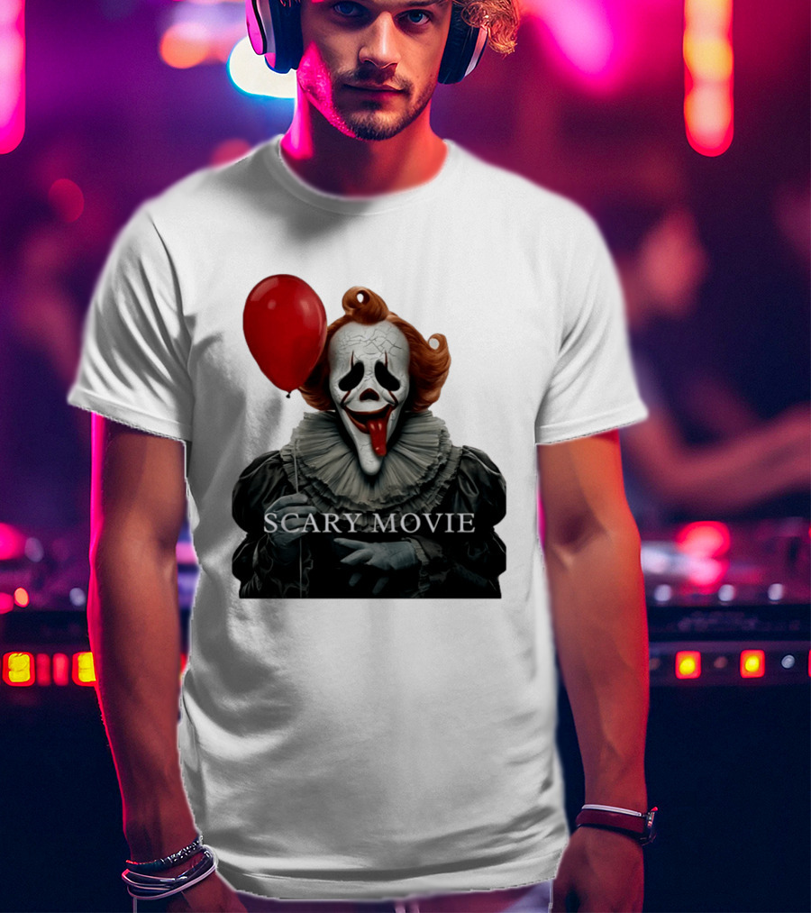 Pennywise Scary Movie Mashup Creepy Clown With Red Balloon T-Shirt