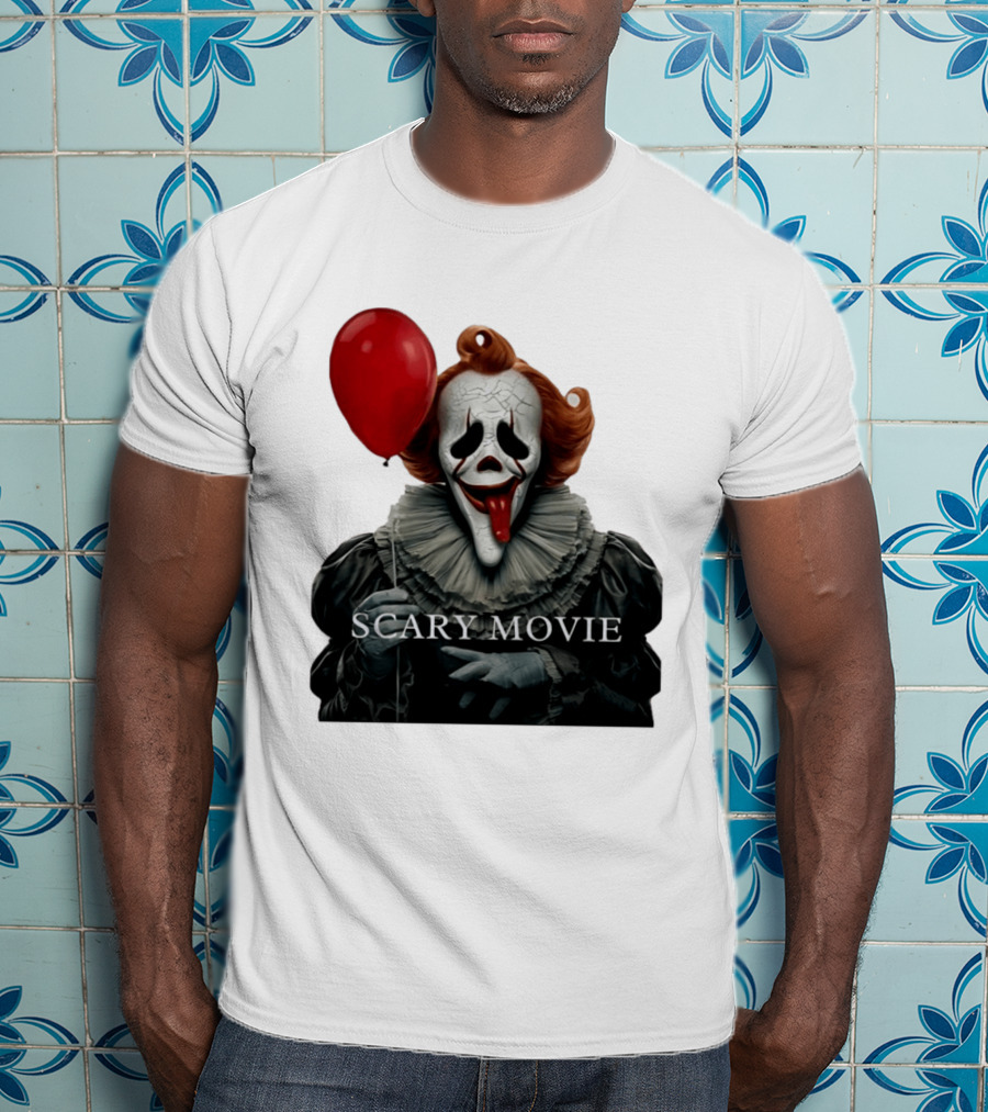 Pennywise Scary Movie Mashup Creepy Clown With Red Balloon T-Shirt