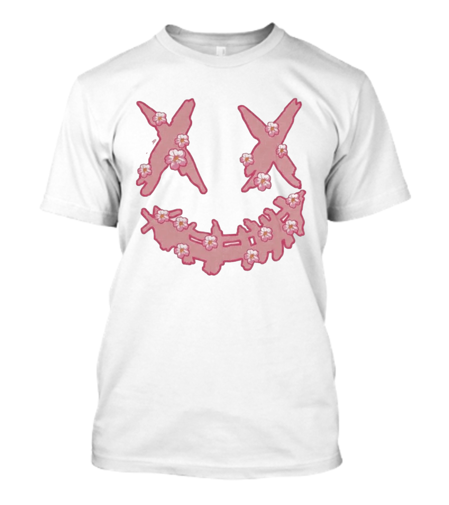 Kaos Ric Ricky Is Clown Sakura Pink Embroidery With Floral X Smiley T-Shirt