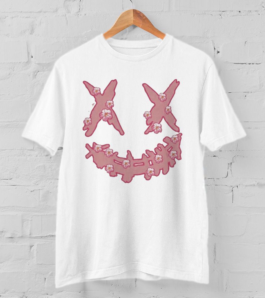 Kaos Ric Ricky Is Clown Sakura Pink Embroidery With Floral X Smiley T-Shirt