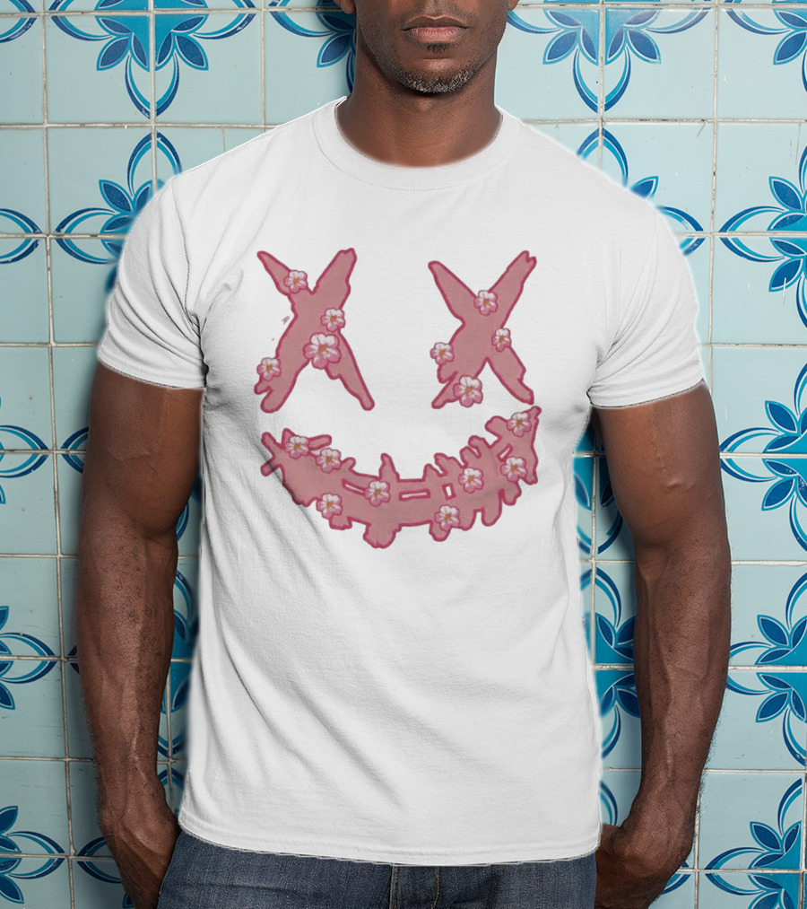 Kaos Ric Ricky Is Clown Sakura Pink Embroidery With Floral X Smiley T-Shirt