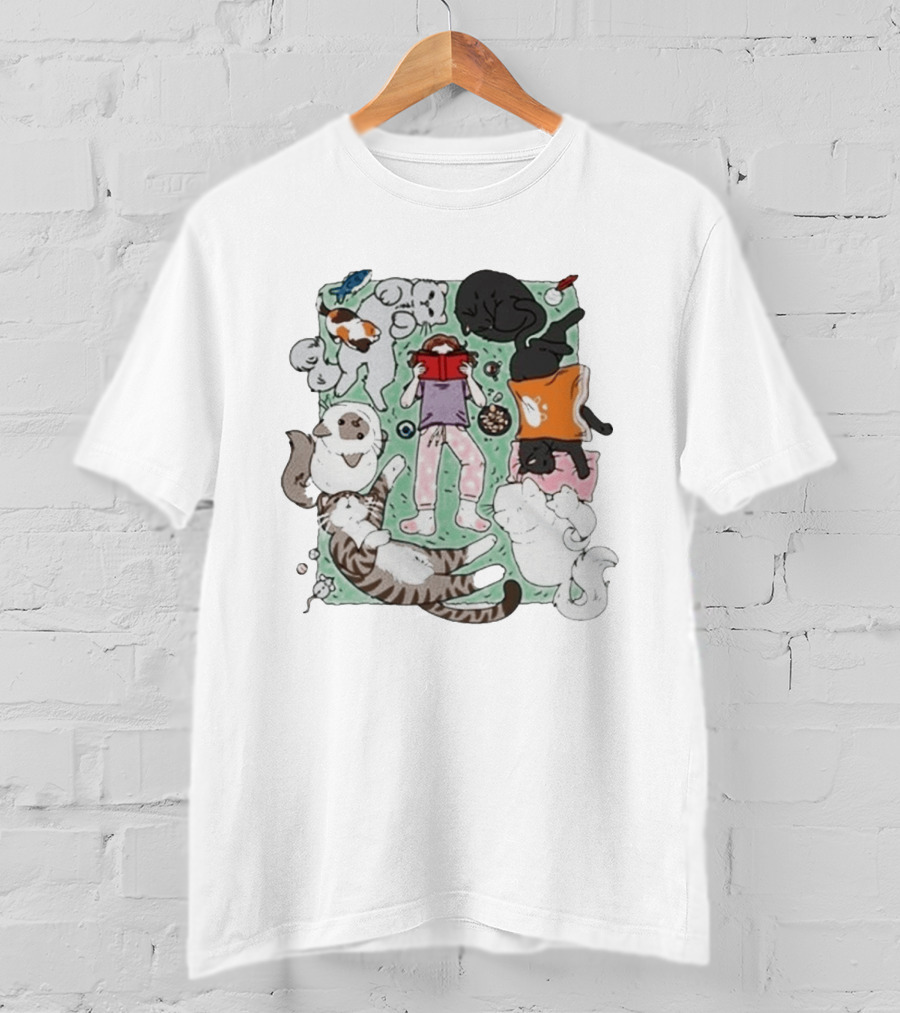Lilsimsie Cozy Reading Party With Cats Playing And Lounging T-Shirt