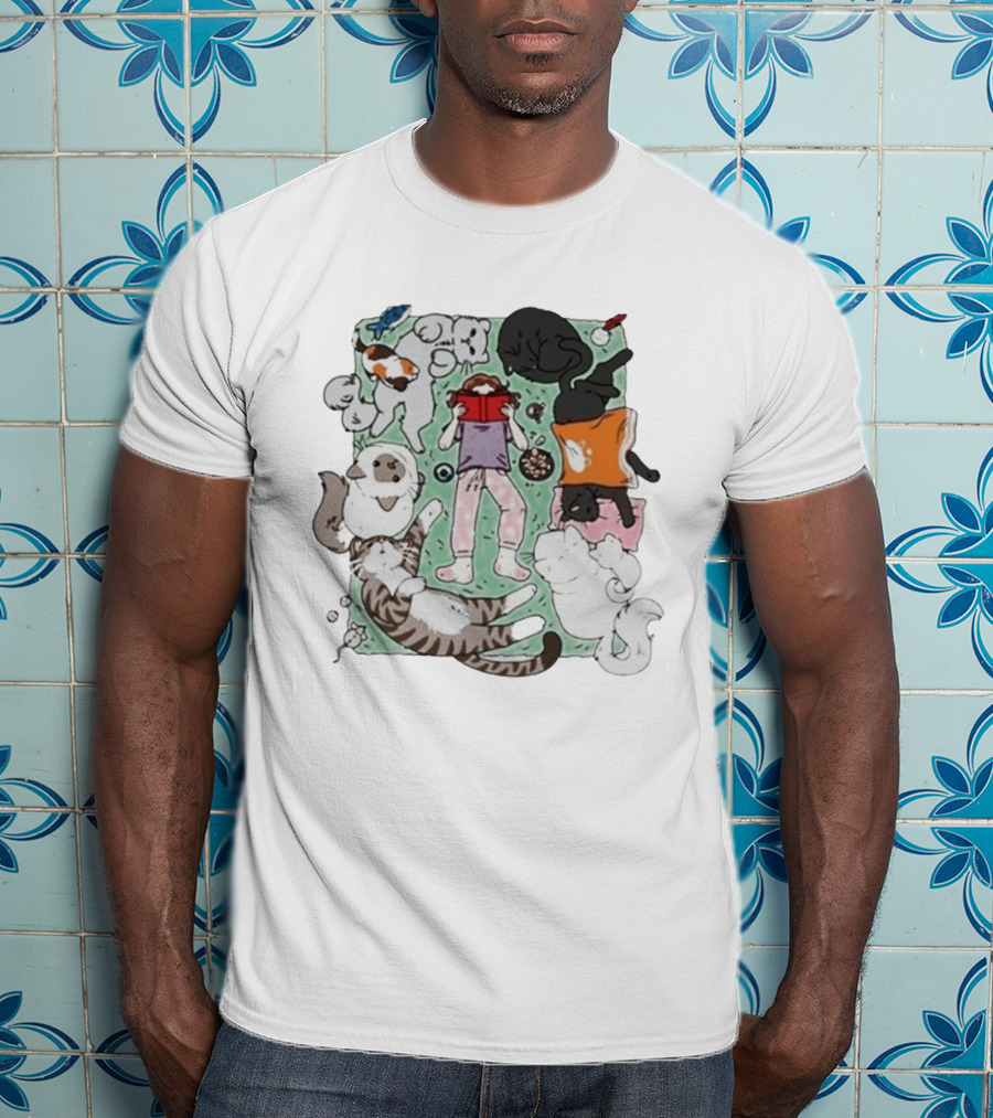 Lilsimsie Cozy Reading Party With Cats Playing And Lounging T-Shirt