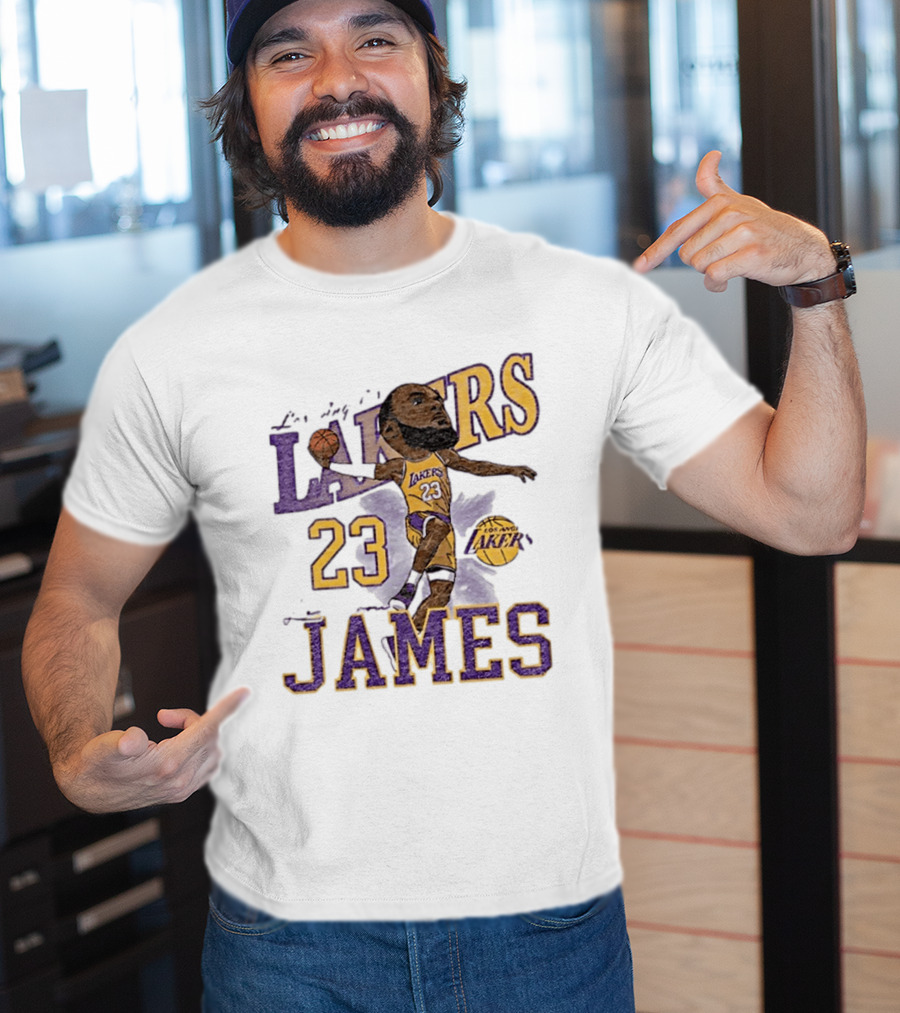 Los Angeles Lakers Lebron James 23 Basketball Caricature Player T-Shirt