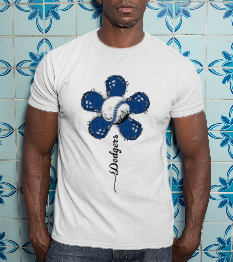 Dodgers Baseball Flower Blue Petals T-Shirt