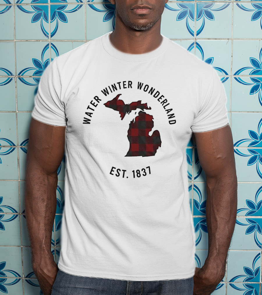 Michigan Water Winter Wonderland Est 1837 Plaid T-Shirt