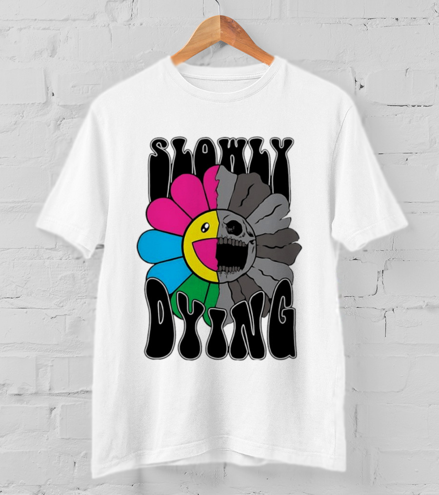 Slowly Dying Colorful Flower Skull Dark Half Happy Half Grim T-Shirt