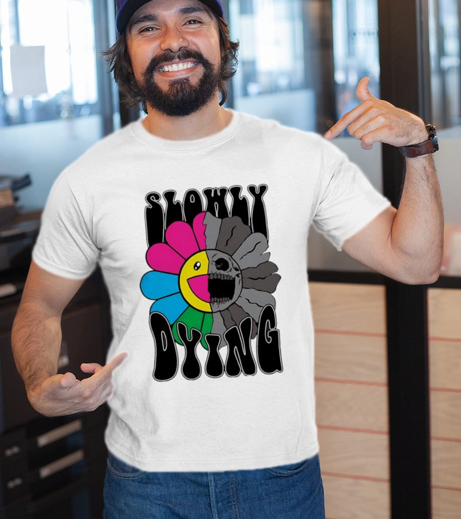 Slowly Dying Colorful Flower Skull Dark Half Happy Half Grim T-Shirt