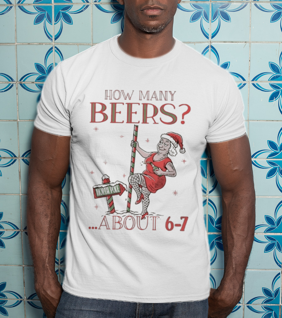 How Many Beers About 6 7 Santa Christmas Party Snowflakes T-Shirt