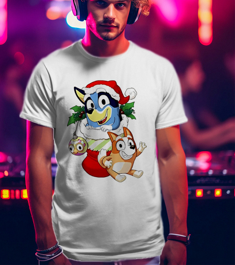 Bluey Christmas Stocking Stuffer Pups Bingo Holiday T-Shirt