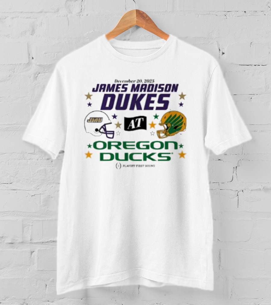 James Madison Dukes Vs Oregon Ducks December 20 2025 CFP Playoff First Round T-Shirt